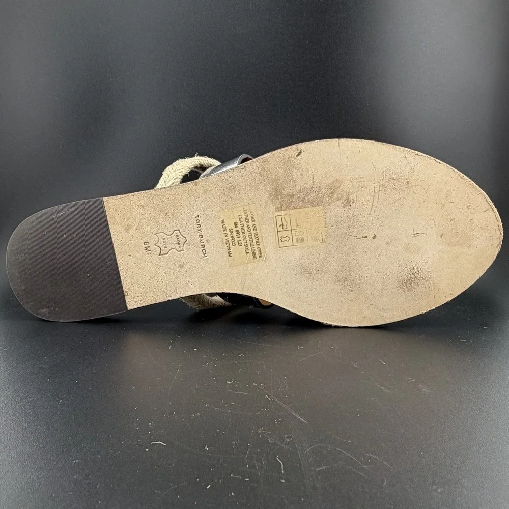 Tory Burch Fisherman Mule Sandal Brandy/Silver Leather Size 8 *See Closeup As-Is